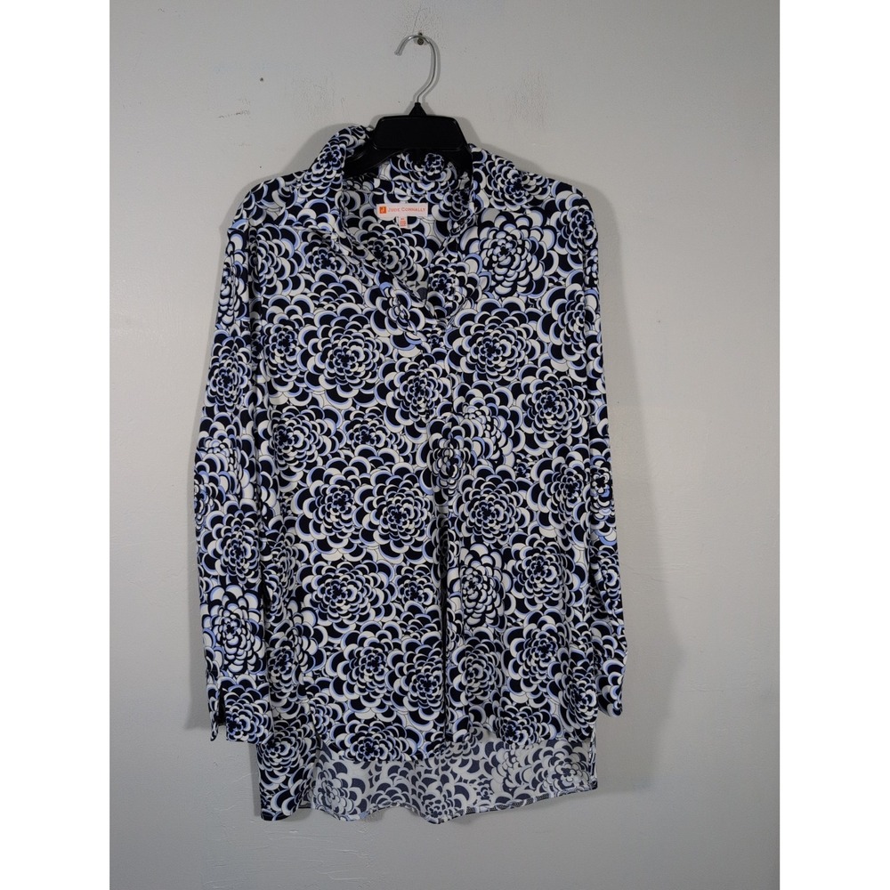 Jude Connally Blue White Floral V-Neck Tunic size XL